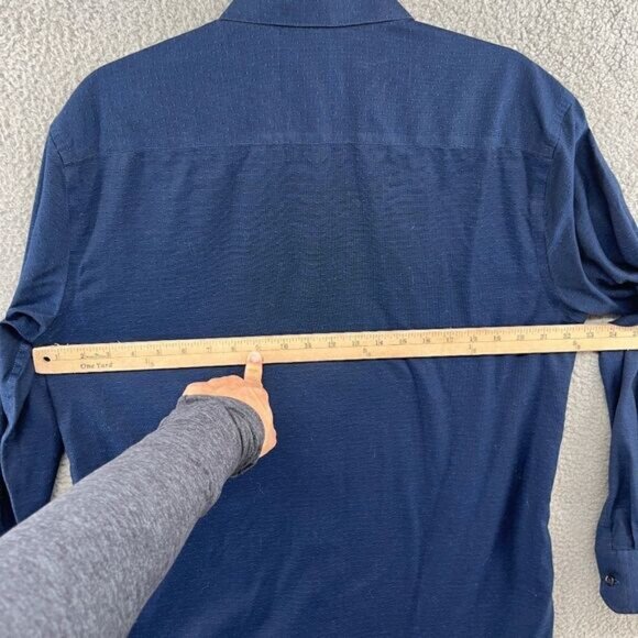 Egara Shirt Mens Large Navy Blue Non Iron Long Sleeve Shirt Textured Cotton - Picture 5 of 9
